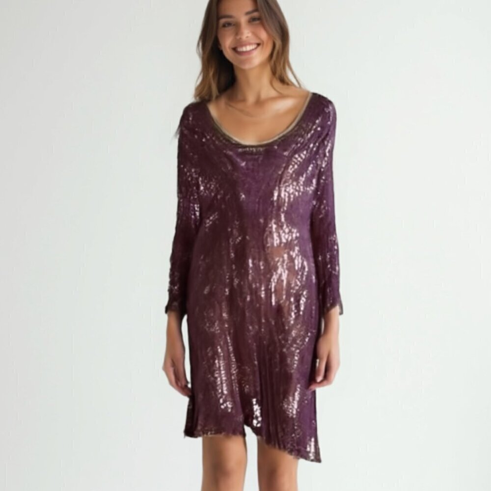 โค๏ธBella Purple Lace Crochet Tunic dress 8